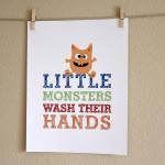 Little Monsters Wash Their Hands art print, 8x10, BOY