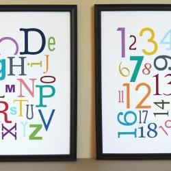 Multi-Color Alphabet and Numbers Art Prints, 11x14, Unframed