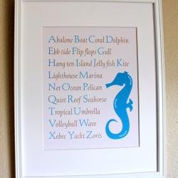 Seahorse Alphabet Nursery Art Print, Custom Colors