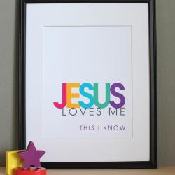 Jesus Loves Me, Christian Nursery Wall Art, Girl Colors