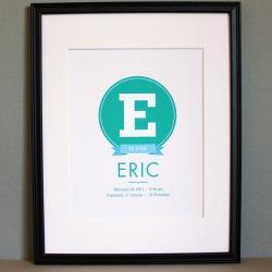 Baby Birth Announcement Poster, 8x10, Custom Colors, Unframed  