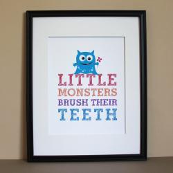 Little Monsters Brush Their Teeth, 8x10 - GIRL