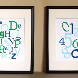 Alphabet Numbers, Blue Green, Two 8x10 Prints