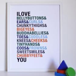 I Love Belly Buttons nursery art print,11x14  
