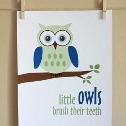 Little Owls Brush Their Teeth, 8x10 - BOY